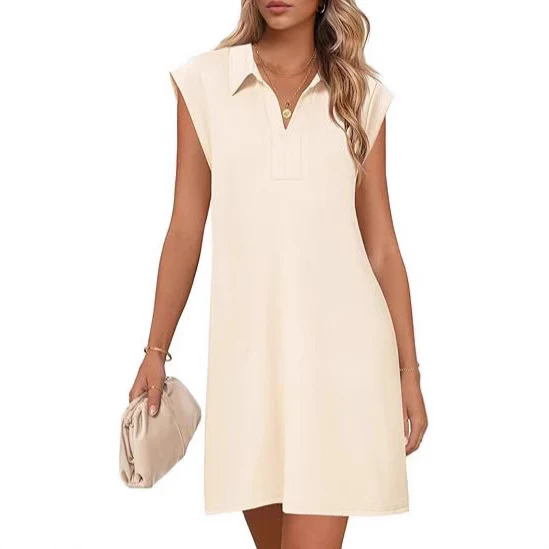 New Fashion Polo Collar Short Sleeve Dress Women