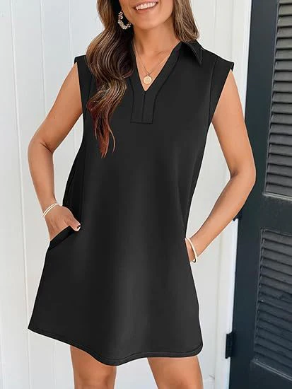 New Fashion Polo Collar Short Sleeve Dress Women